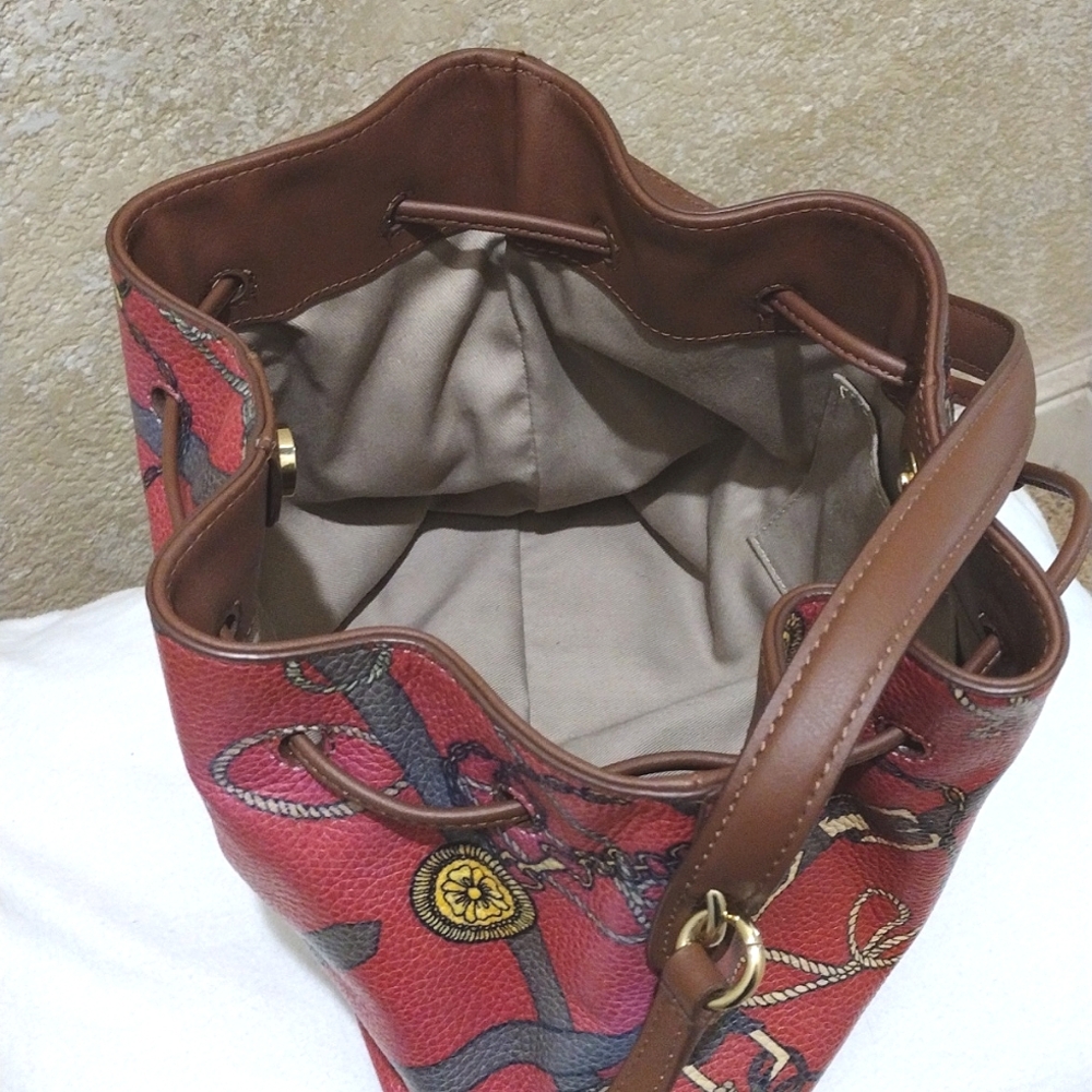 Talbot's Equestrian Print Leather Bucket Bag Crossbody EUC - Picture 8 of 10